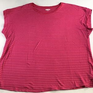 Old Navy Cottage Fuschia Pink Striped Cap Sleeve Tee Size L